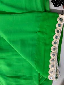 Vibrant Green Saree with Mirror Work Border