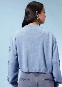 medium size blue open sweater glitchez