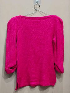 Chic Fuchsia Knit Top with Puff Sleeves