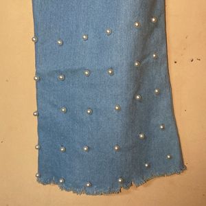 Pearl Embellished Denim Capris