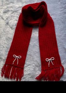 Red Knitted Scarf with Bow Detail