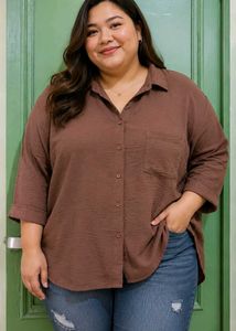 Chic Textured Brown Button-Up Top