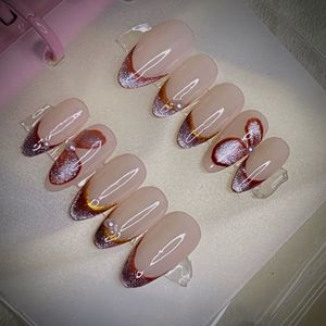 Red Cat Eye French Butterfly Press On Nails
