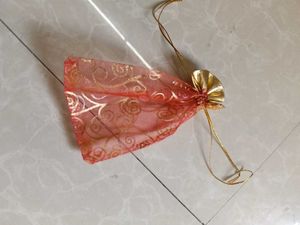 Elegant Red & Gold Drawstring Pouch- pack of 40