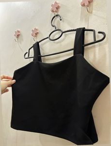 Black Square neck crop top with side zip