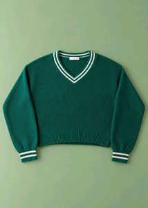 EMERALD GREEN STRIPED V-NECK SWEATER