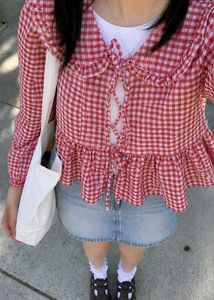 Red Gingham Tie-Front Top