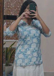 Blue Floral Kurti Top – Soft Girl Cute