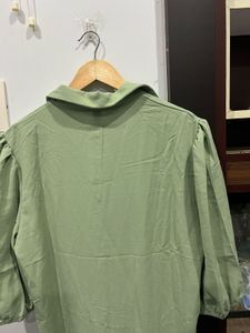 Sage Green Tie-Front Shirt Dress