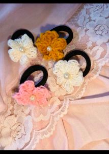 Handmade Crochet Flower Hair Ties 6 pcs