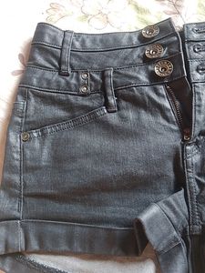 Black Denim Cuff Shorts