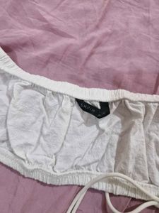 White Puff Sleeve Tie-Front Crop Top