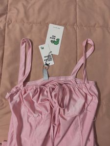 Pink Squared Neck Flared Midi Dress