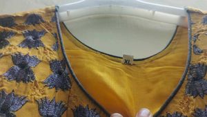 Yellow Anarkali Gown with Dark Blue Motifs