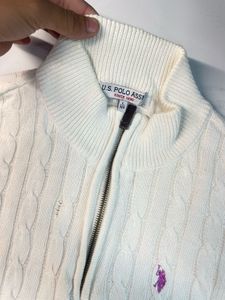 unisex Cream Cable Knit Quarter Zip Sweater