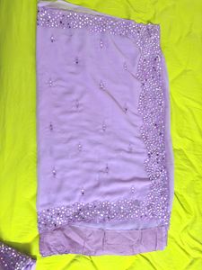 Embellished Lavender Saree with Mirror Work