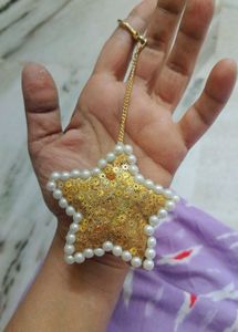 Star Keychain With Pearls &amp; Gold Accents