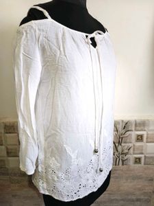 Boho Off-the-Shoulder Eyelet Top