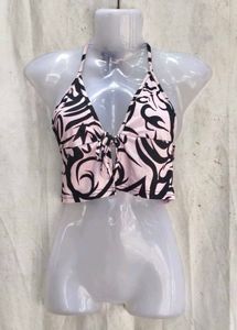 619. Trendy Pink &amp; Black Tribal Print Bikini Top