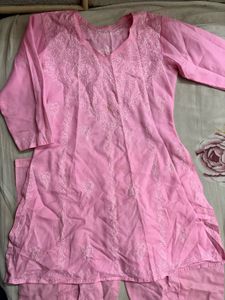 Elegant Pink Chikankari Kurta Set