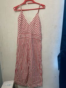 Red &amp; White Striped Jumpsuit
