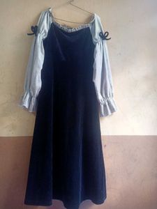 Velvet Off-Shoulder Dress with Puff Sleeves
