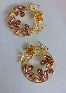 Exquisite Gold Butterfly & Rose Earrings