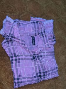 Pink Plaid Frayed Hem Shirt