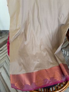 Vibrant Pink Silk Saree with Golden Border