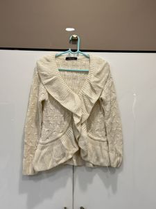 Cream Ruffle Knit Cardigan