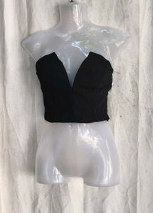 I. Chic Black Plunge Neck Corset Top