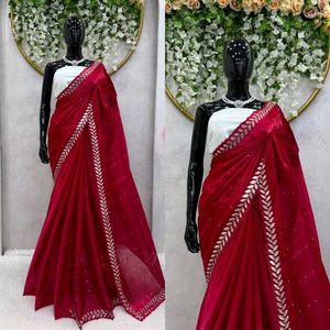 Stunning Red Silk Saree with Embellishments