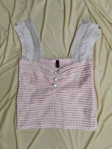 Cute Pink Lace Trim Tank Top