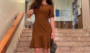 Chic Brown Flounce Hem Dress