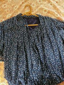 Navy Floral Print Peplum Top