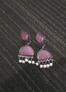 Elegant Purple Stone Earrings with Pearls