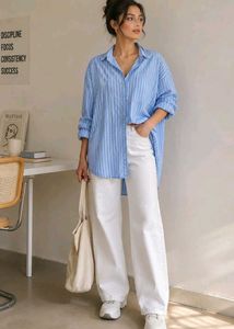 Blue and White Striped Oversized Shirt