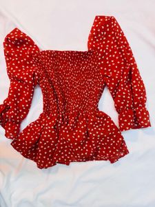 Red Heart Print Peplum Top