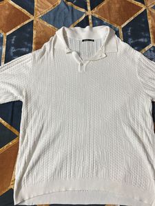 Splash premium White Textured Polo Sweater(importe