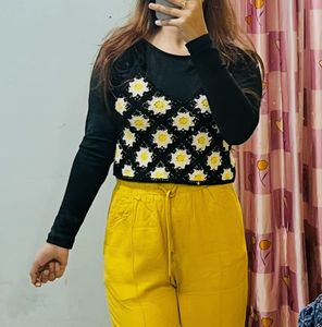 Trendy Crochet Top &amp; Wide-Leg Pants Set