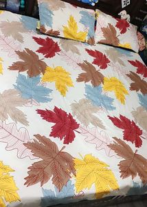 Multi Leaves 5 Feet Double Bedsheet & Pillow Cover