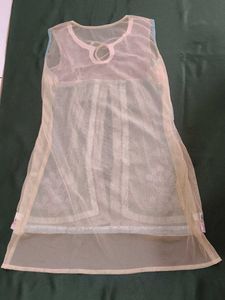 Neted Frock With silwer Block Print