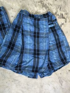 Girl’s  Blue Plaid Skorts, Divider Skirts For Twin
