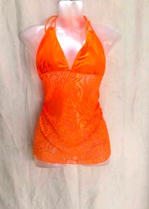 I. Orange Lace Tankini top