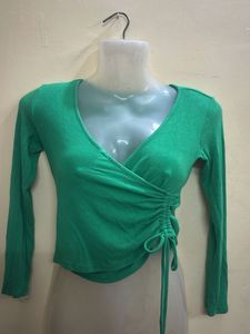 Chic Green Ruched Wrap Top