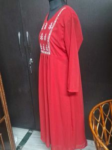 Red Kurta with White Embroidery