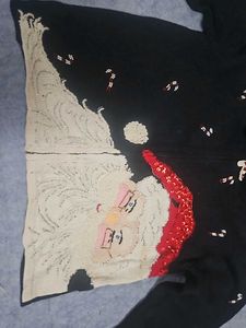 Black Cardigan/Sweater With Santa Embroidery