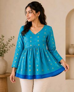 Beautiful Blue Kurta with Gold Polka Dots