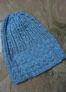 Hand-Knit Blue Beanie Cap