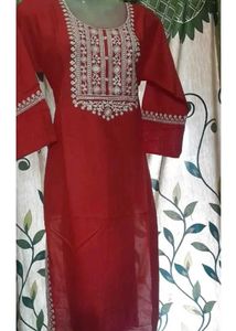 Red Embroidered Kurta